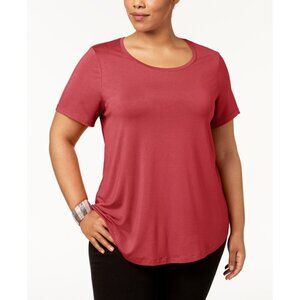 JM Collection Womens Plus Size 1X Scoop Neck Short-Sleeve Top Chrysanthemum 1303